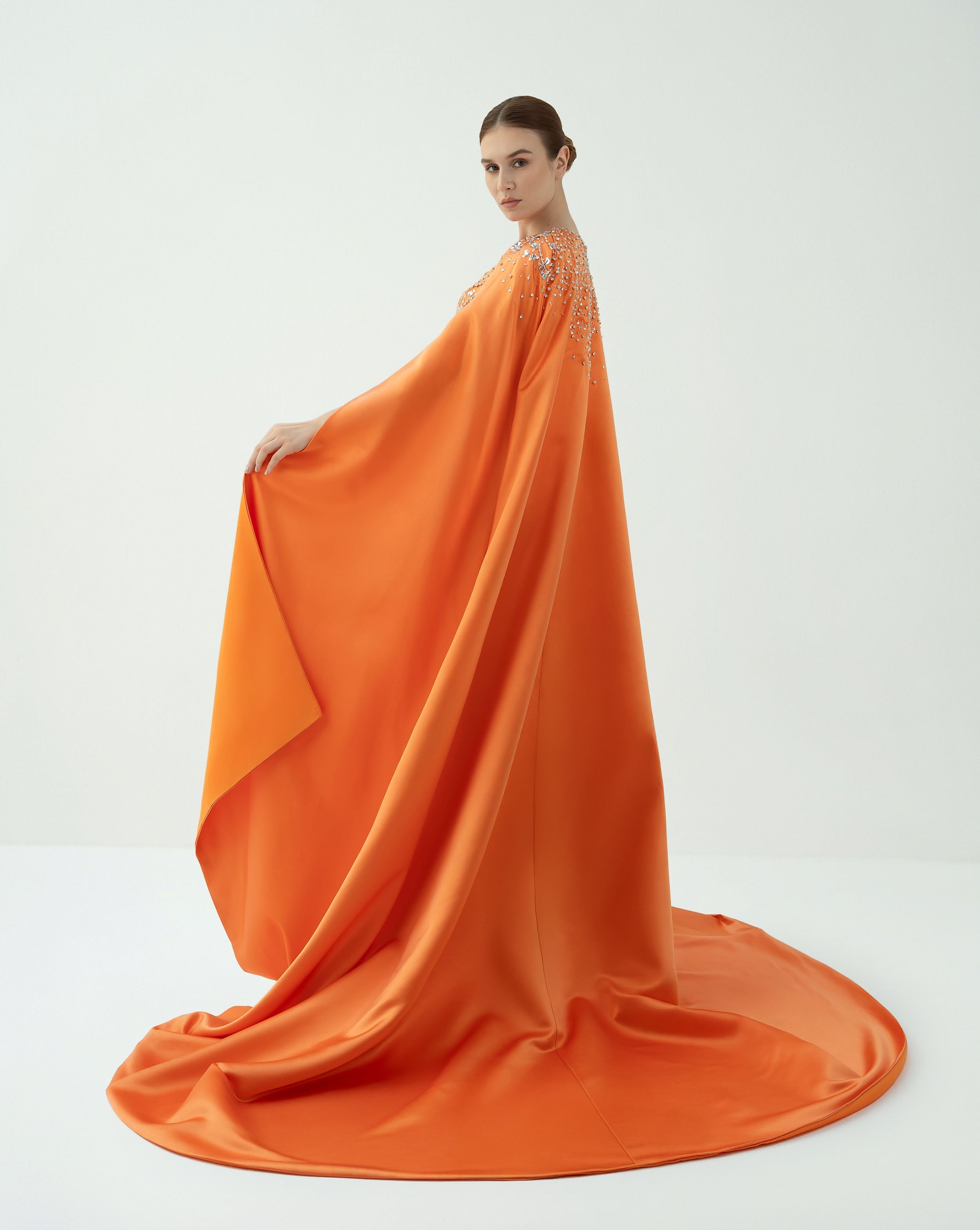 Embellished Column Dress with Dramatic Cape – SOLAR