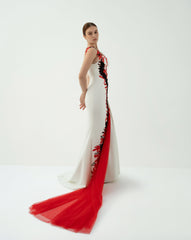 Asymmetric Embellished Gown with Tulle Train - Teresa
