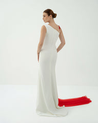 Asymmetric Embellished Gown with Tulle Train - Teresa