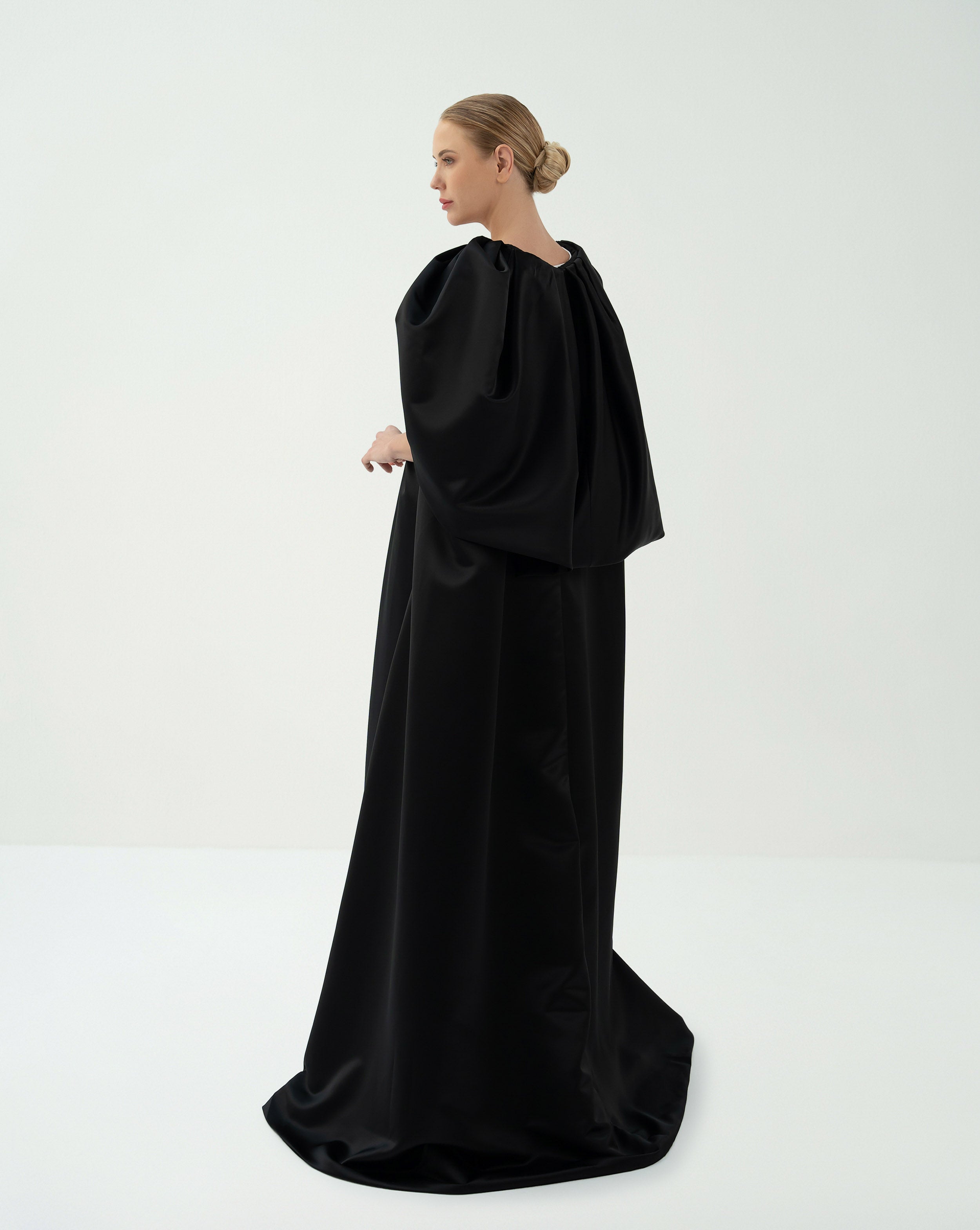 Sleeveless Pleated Gown with Dramatic Cape – Fatima