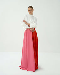 Bicolour skirt  with ruffle sleeve shirt - LEILANY