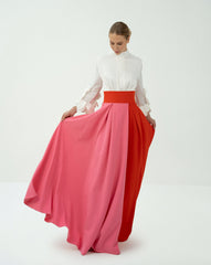 Bicolour skirt  with ruffle sleeve shirt - LEILANY