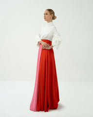 Bicolour skirt  with ruffle sleeve shirt - LEILANY