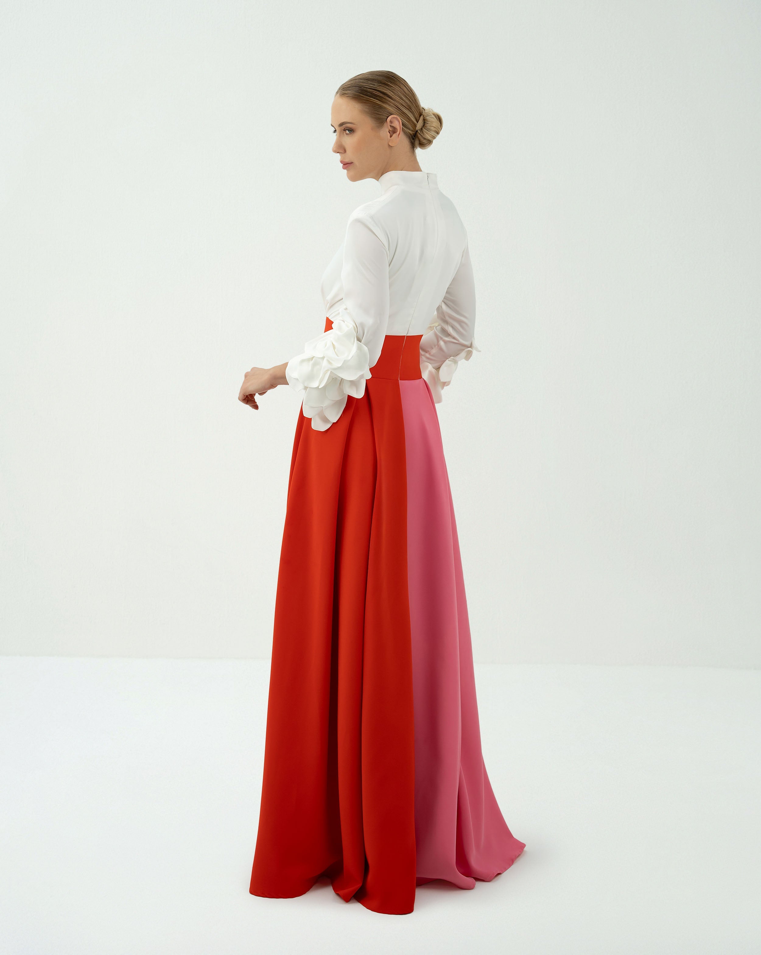 Bicolour skirt  with ruffle sleeve shirt - LEILANY