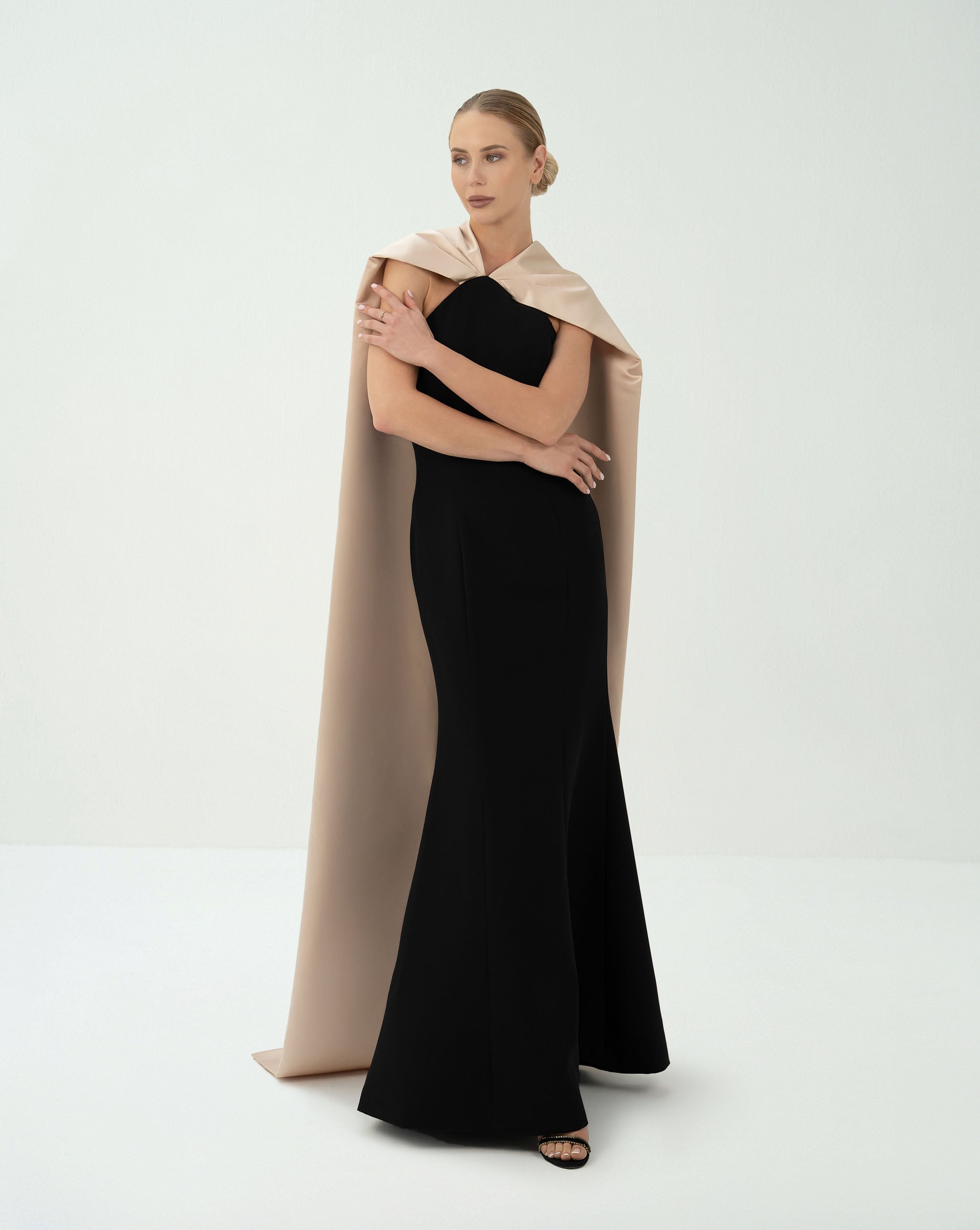 Sleeveless column dress with maxi cape  - LUNA