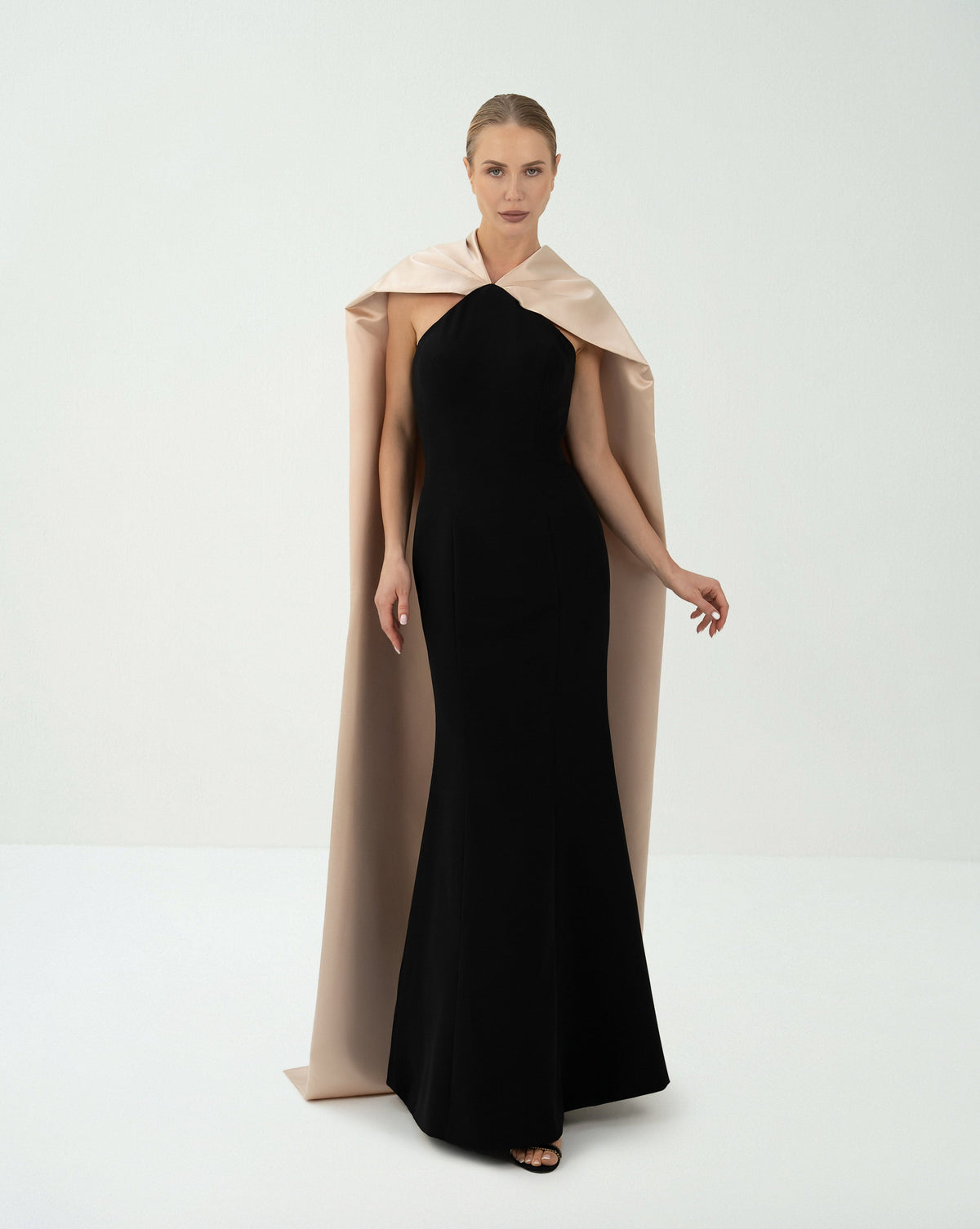 Sleeveless column dress with maxi cape  - LUNA