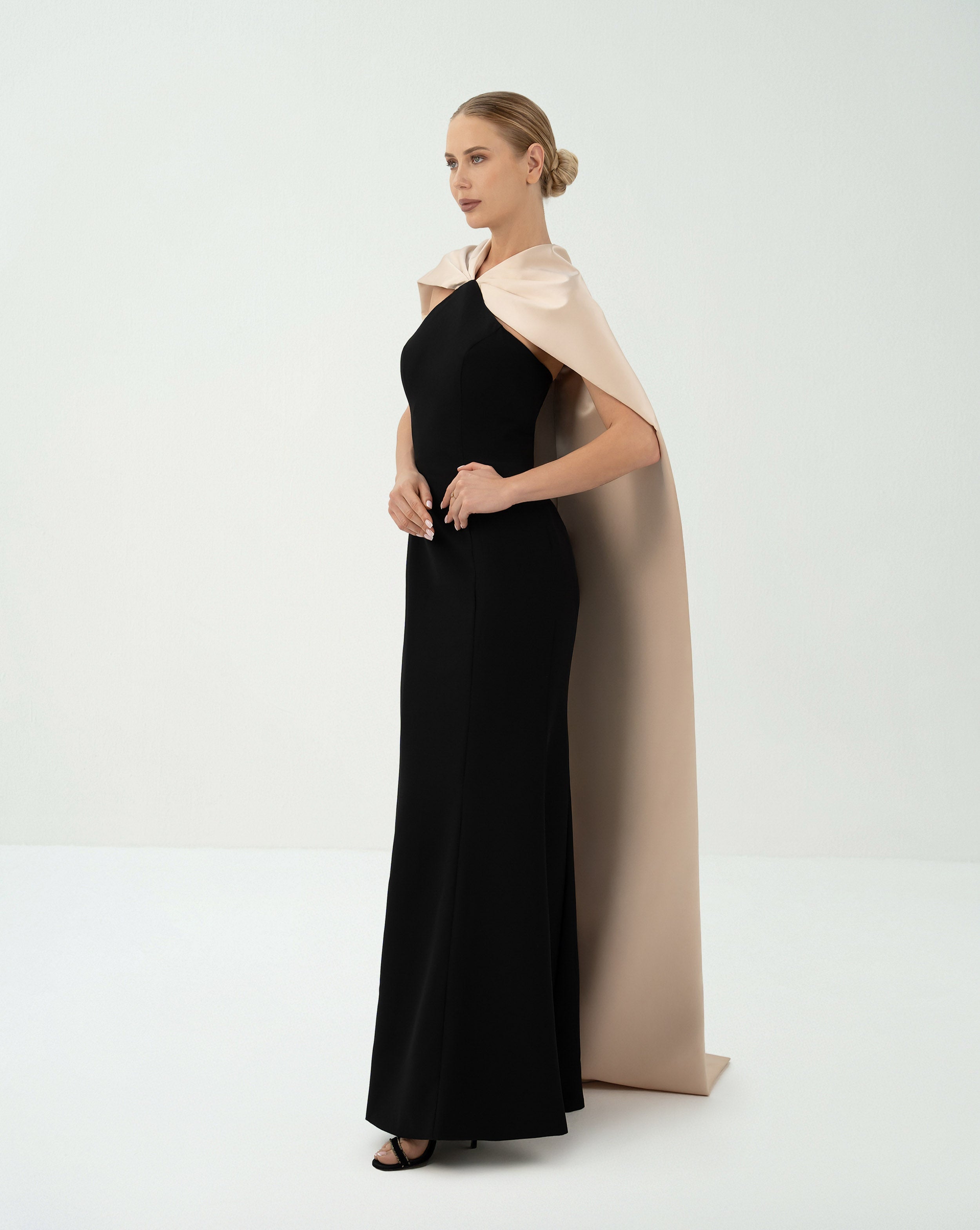 Sleeveless column dress with maxi cape  - LUNA