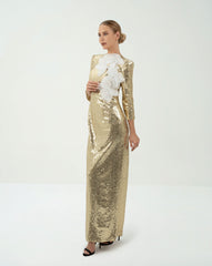 Sequined dress with 3D flowers and shoulder pads - SERAPHINE