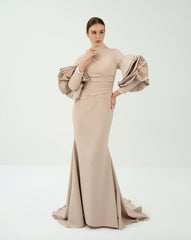 Pleated dress with ruffled sleeves and high neck - ZIVA