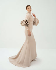 Pleated dress with ruffled sleeves and high neck - ZIVA