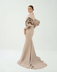 Pleated dress with ruffled sleeves and high neck - ZIVA