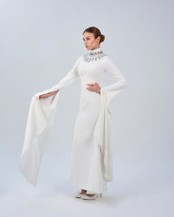 Beaded high neck dress with floor length sleeves- ZARA