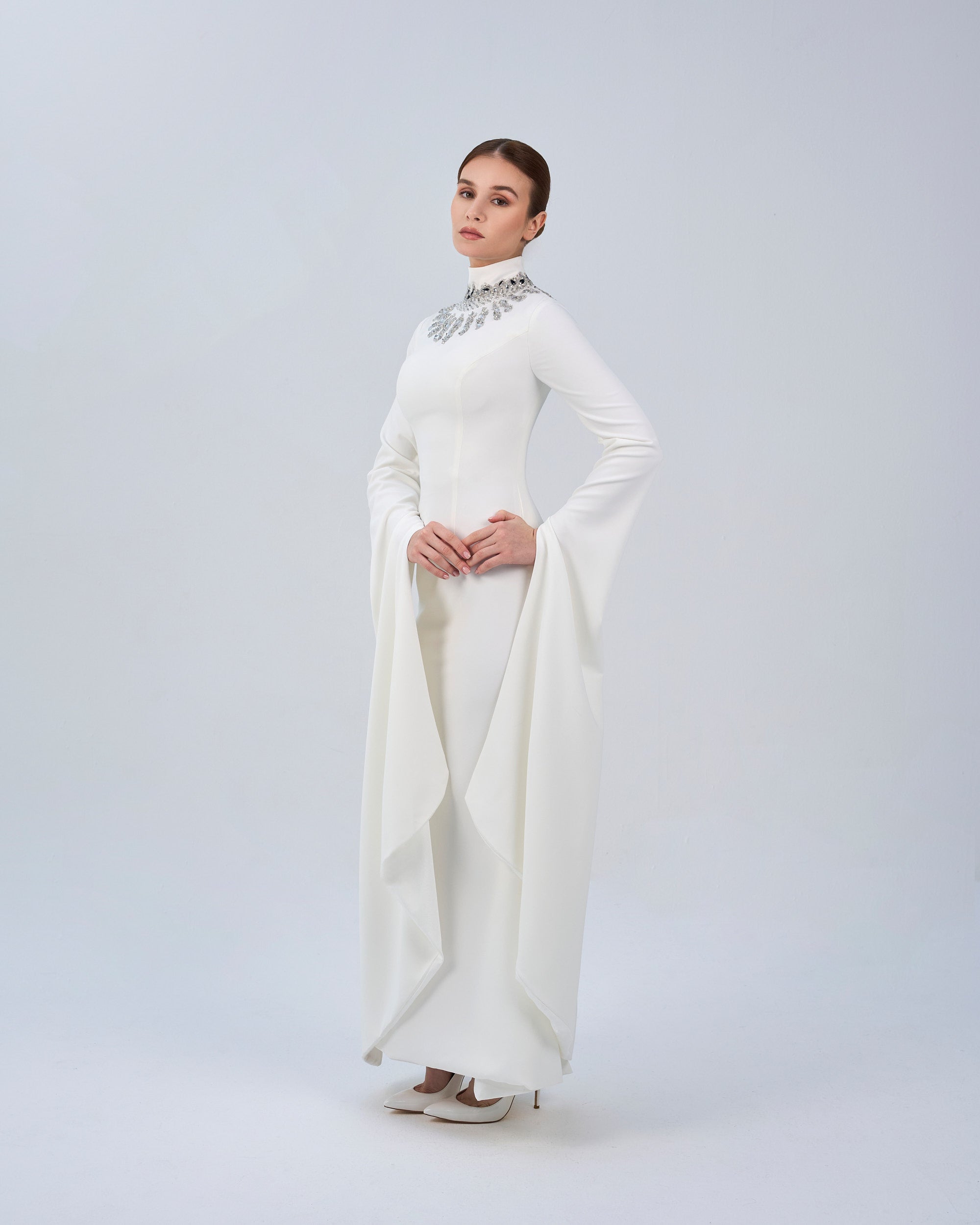 Beaded high neck dress with floor length sleeves- ZARA