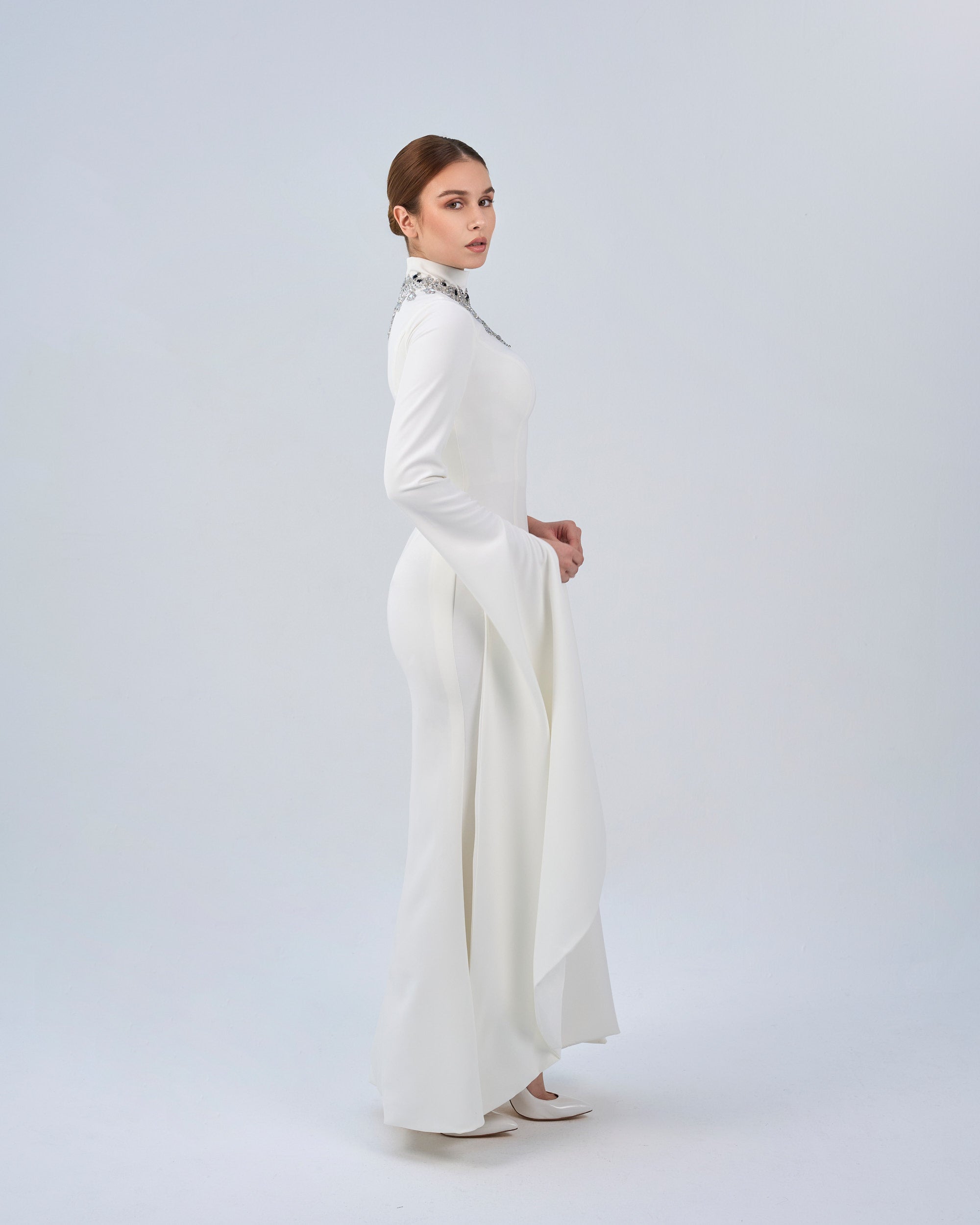 Beaded high neck dress with floor length sleeves- ZARA
