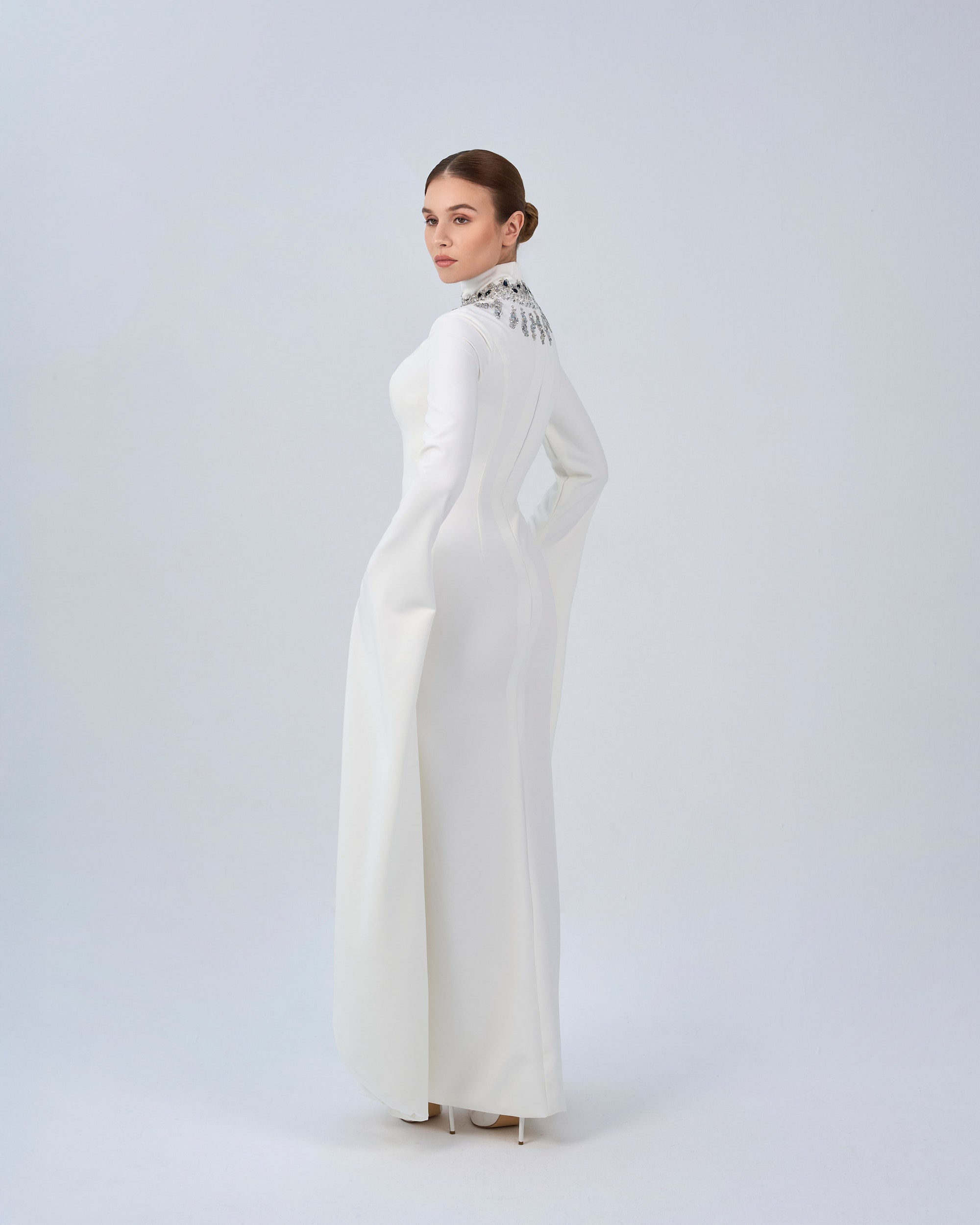 Beaded high neck dress with floor length sleeves- ZARA