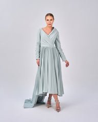 Draped - Pleated dress with asymmetrical neckline - ELODIE