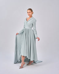 Draped - Pleated dress with asymmetrical neckline - ELODIE