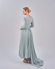 Draped - Pleated dress with asymmetrical neckline - ELODIE
