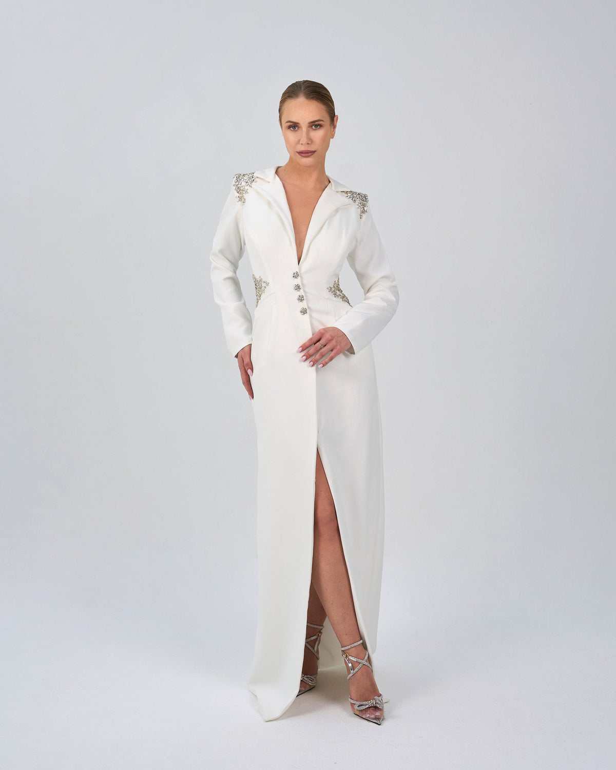 Beaded blazer dress with sharp shoulder-Sisley