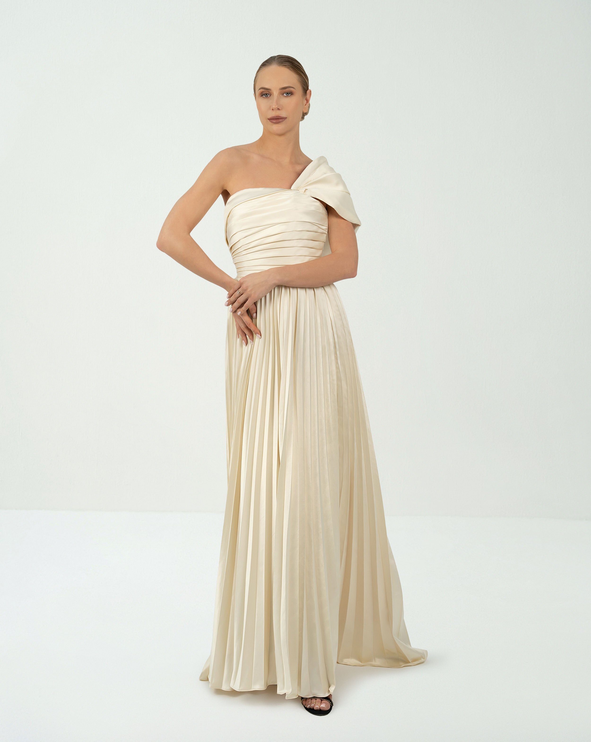 Shoulder off pleated dress - TESSA