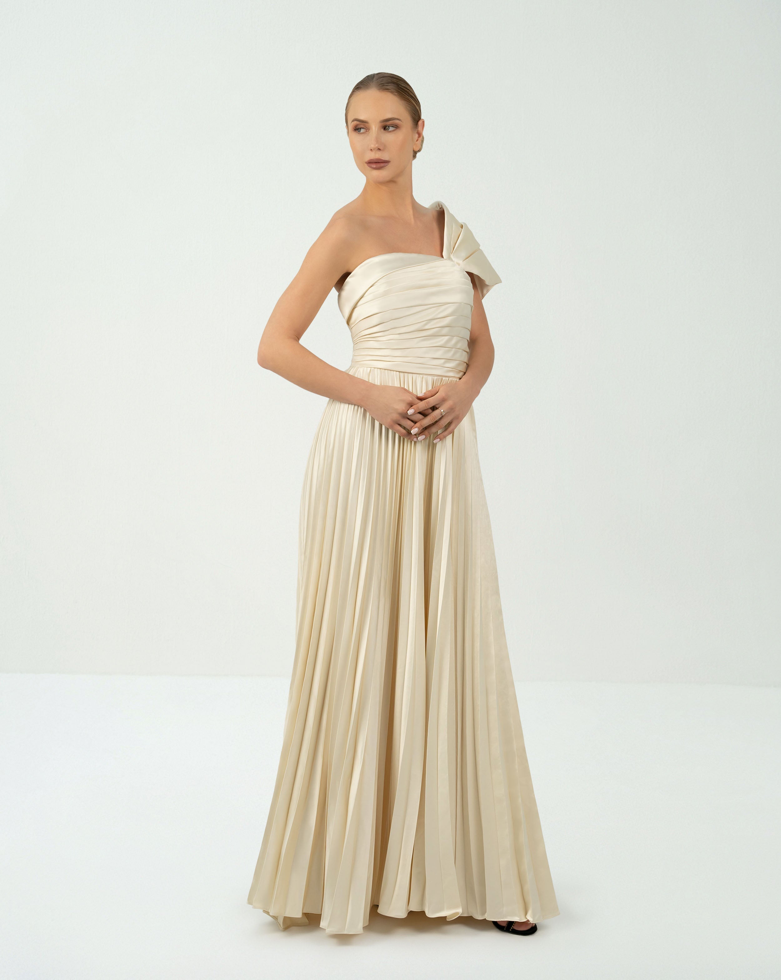 Shoulder off pleated dress - TESSA