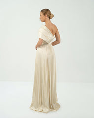 Shoulder off pleated dress - TESSA