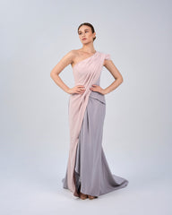 Bicolour asymmetrical draped dress-Loretta