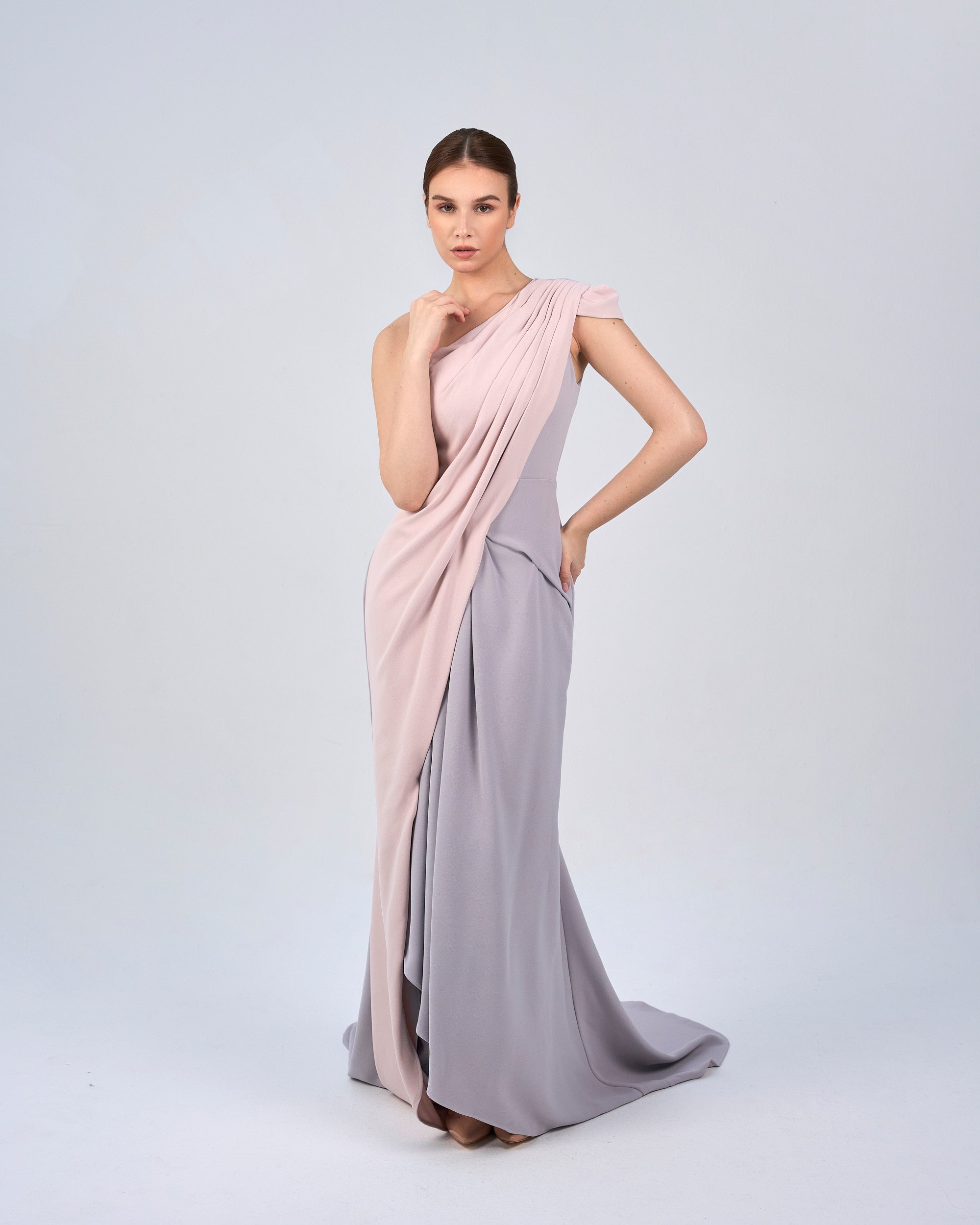 Bicolour asymmetrical draped dress-Loretta