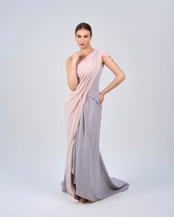 Bicolour asymmetrical draped dress-Loretta