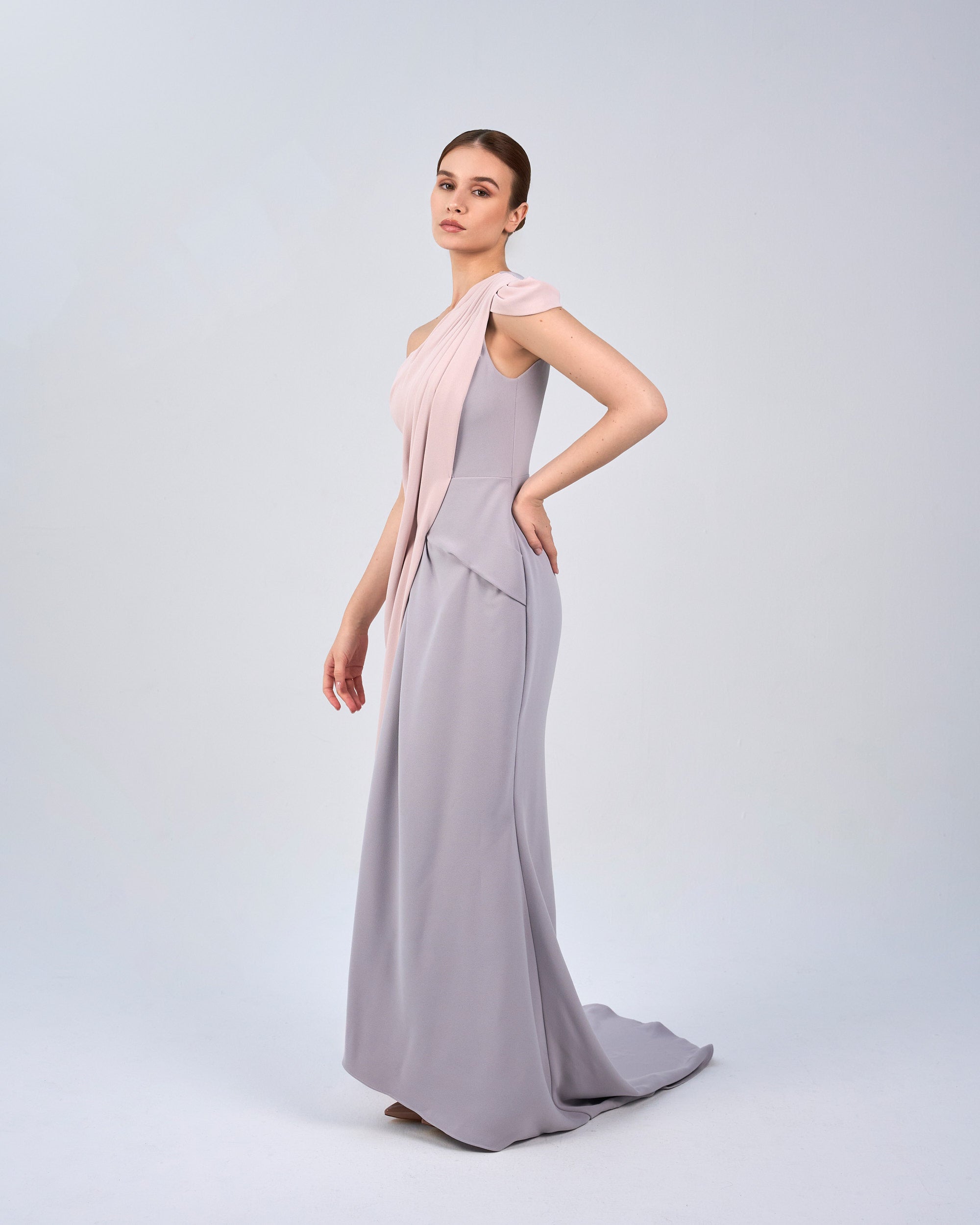 Bicolour asymmetrical draped dress-Loretta