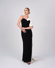 Strapless column dress with shoulder ruffle and train - ANIKA