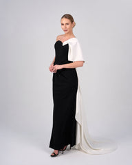 Strapless column dress with shoulder ruffle and train - ANIKA