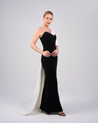 Strapless column dress with shoulder ruffle and train - ANIKA