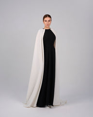 Black & white column dress with maxi cape - NOELLE