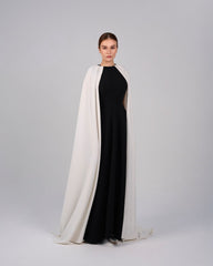 Black & white column dress with maxi cape - NOELLE