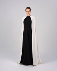 Black & white column dress with maxi cape - NOELLE