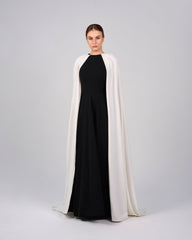 Black & white column dress with maxi cape - NOELLE