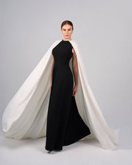 Black & white column dress with maxi cape - NOELLE