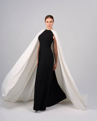 Black & white column dress with maxi cape - NOELLE