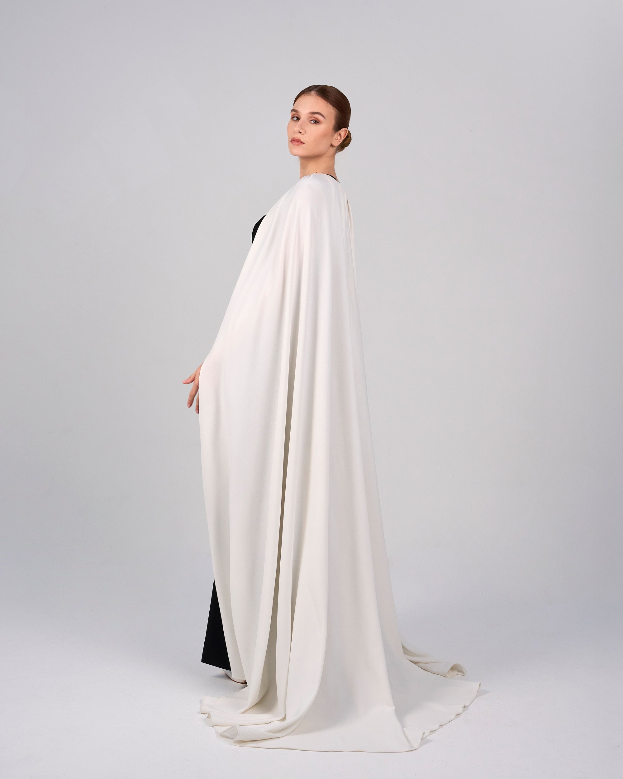 Black & white column dress with maxi cape - NOELLE