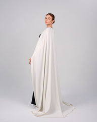 Black & white column dress with maxi cape - NOELLE