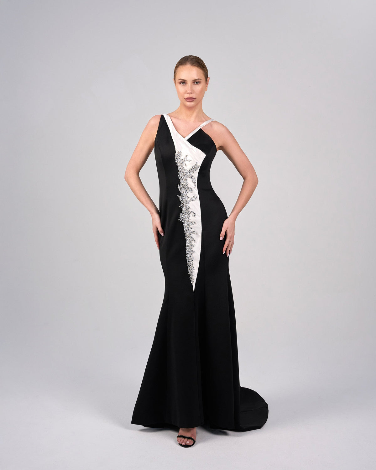 Asymmetrical bicolour dress with embellishments - ORIANA