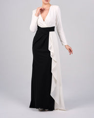 Draped V-neckline dress with ruffle-Juliah