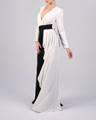 Draped V-neckline dress with ruffle-Juliah
