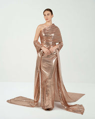 Draped sequined dress with train and shawl  - CELINE