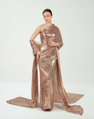 Draped sequined dress with train and shawl  - CELINE