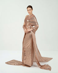 Draped sequined dress with train and shawl  - CELINE