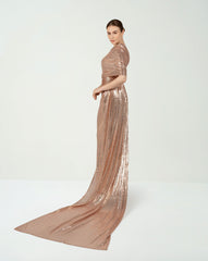 Draped sequined dress with train and shawl  - CELINE