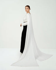 Black & white V-neckline dress with shoulder trains-Amarra