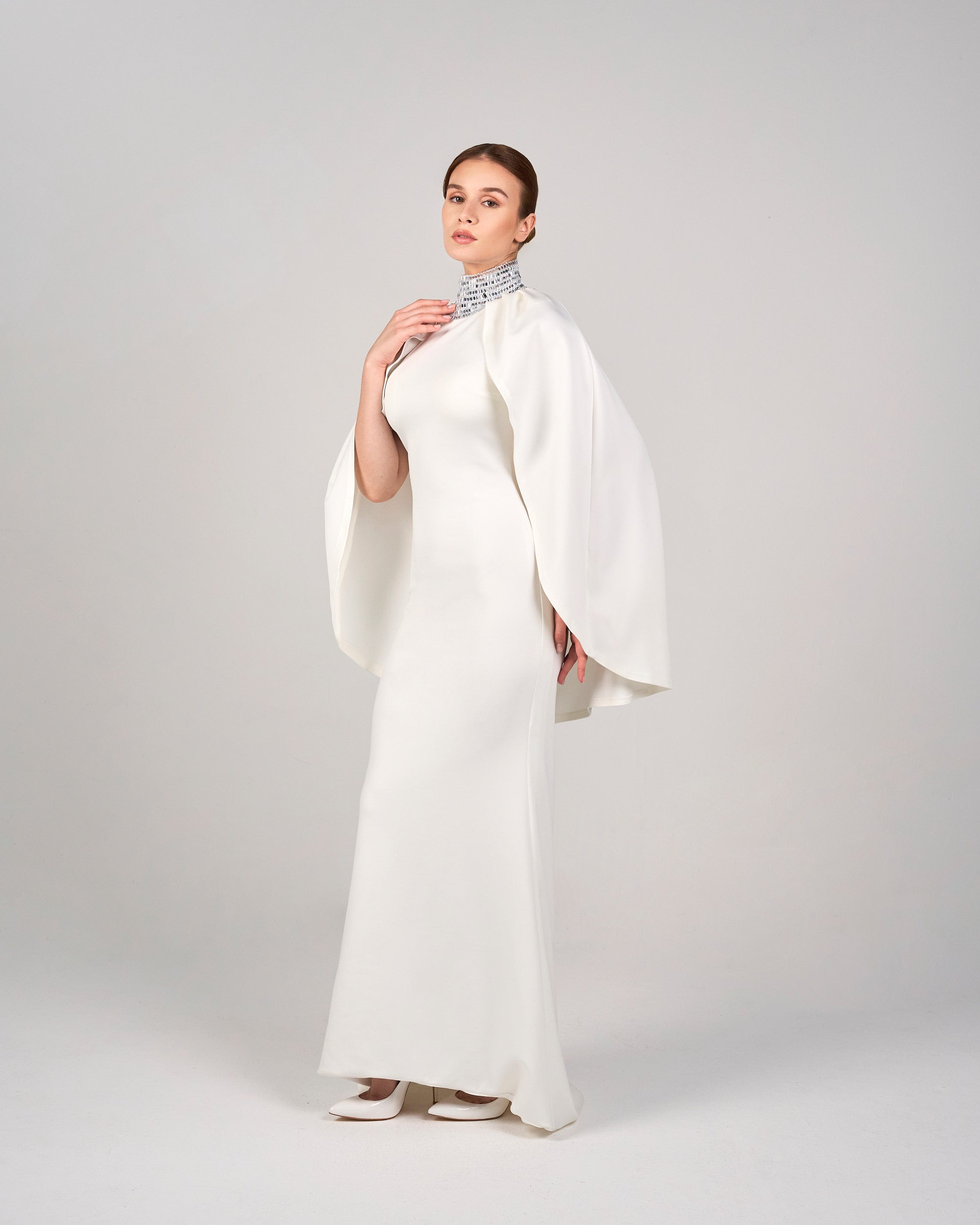 Beaded high neck dress with cape-Radella